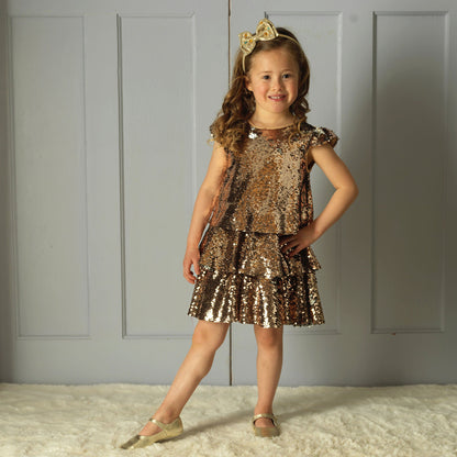 Mocha Sequin Bow Dress